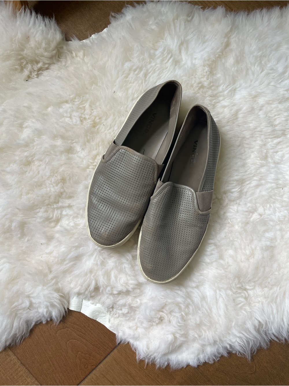 Vince Perforated Slip-On Loafers in Light Gray